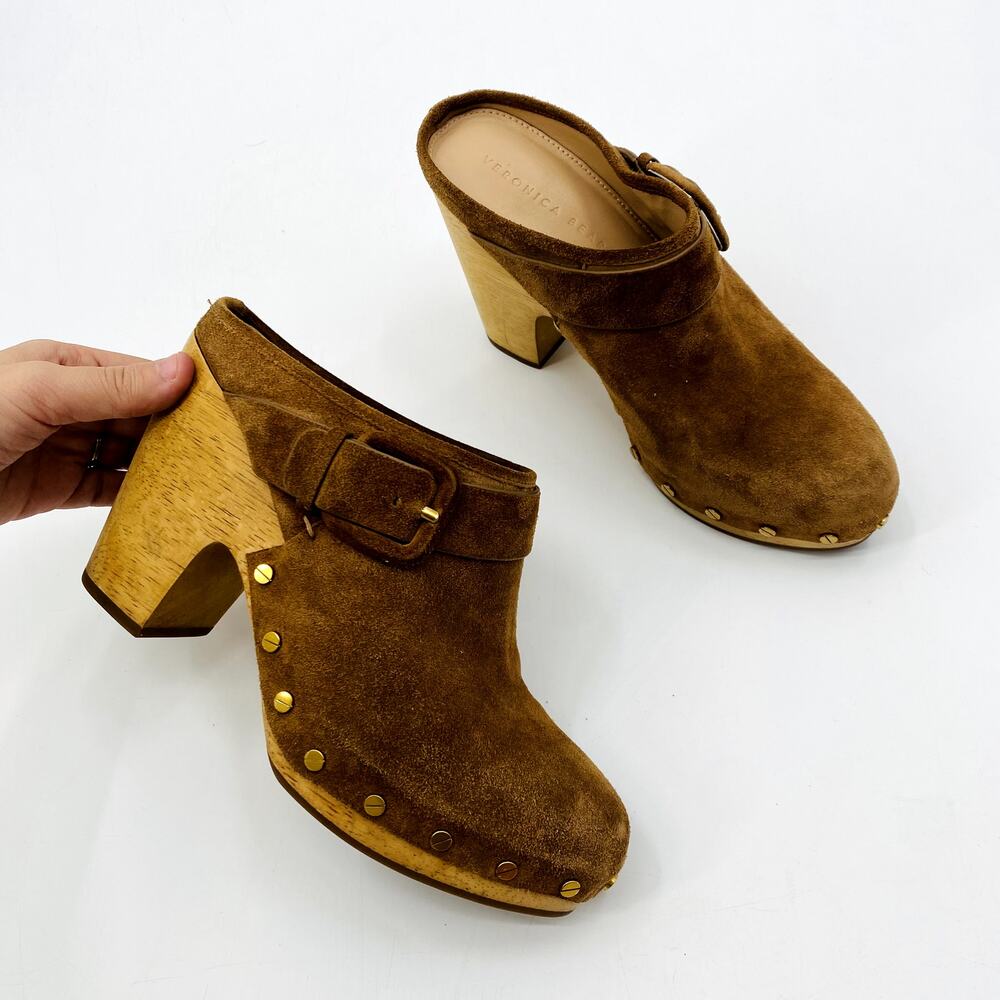 Veronica Beard Dacey Tan Suede Mule Clogs - Picture 3 of 12
